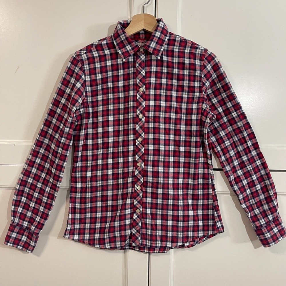 Banana Republic Soft Wash Shirt Red Navy Blue White Plaid Cotton Button Down S